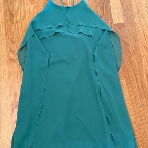 BCBG Green Asymmetrical Blouse with Bib Collar